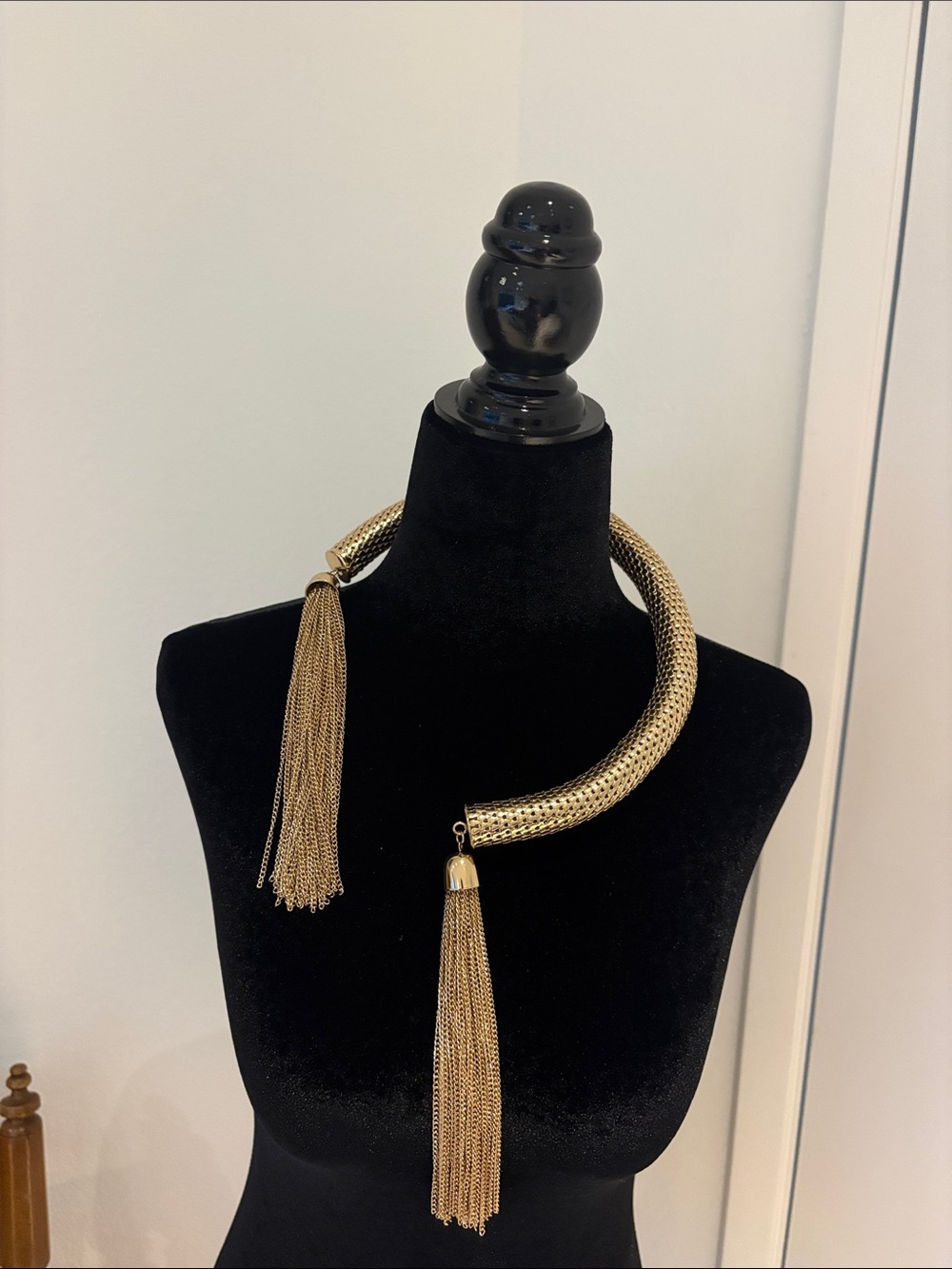 Gold-Tone Mesh Collar Necklace with Tassel Accents